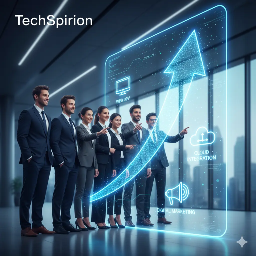 Team of developers at TechSpirion working on modern web and software solutions
