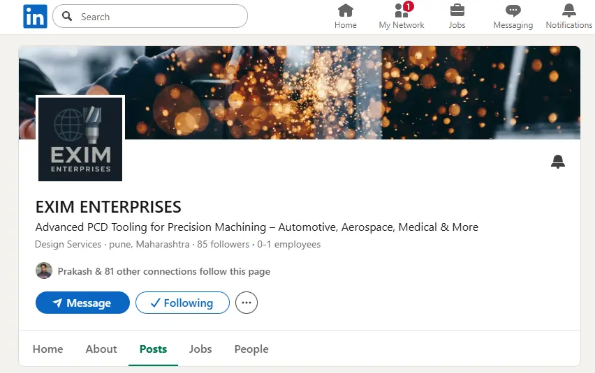 Exim Enterprises’ official page liked by TechSpirion, showcasing high-precision cutting tools and specialized inserts.