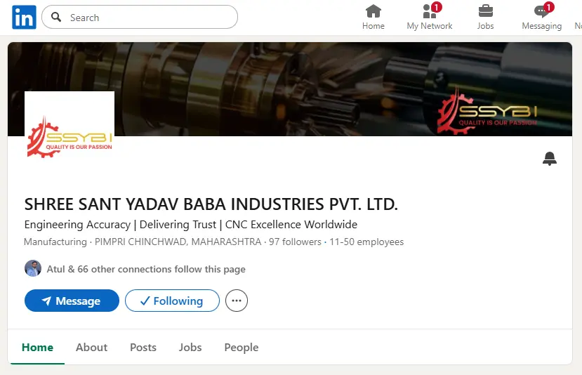 SSYBIPL’s official page liked by TechSpirion, highlighting their industrial and engineering solutions.